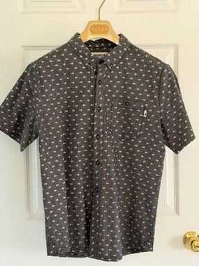 Brooklyn Industries Gray Chambray Shirt with Pink Shark Motif